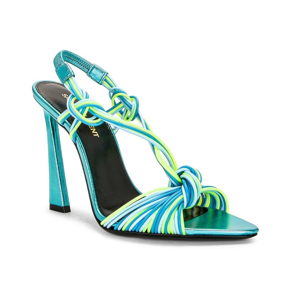 Saint Laurent Pool Sandals in TPU and Metallic Cerulean Blue Leather